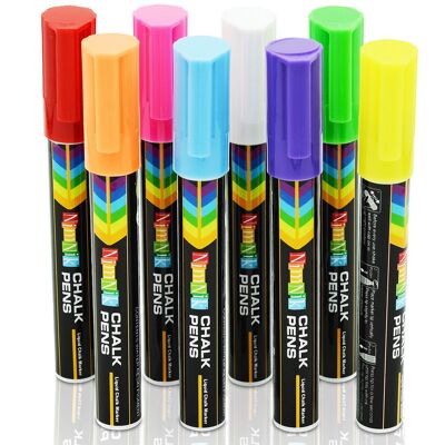 Stylos marqueurs à craie lavables - 8 stylos à craie liquide néon pour vitres