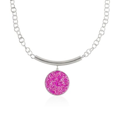 Collier Flora en argent avec pendentif en nacre fuchsia