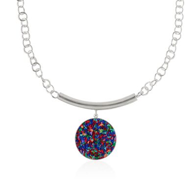 Silver Iris necklace with multicolored mother-of-pearl