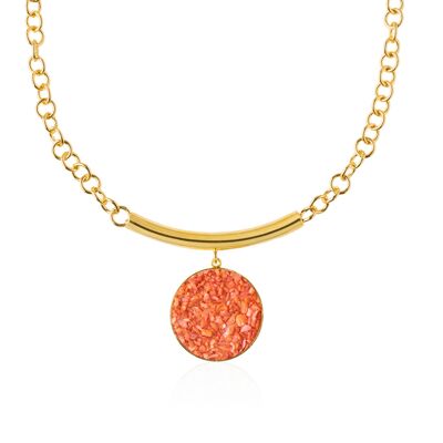 Gold necklace with coral Isis mother-of-pearl pendant
