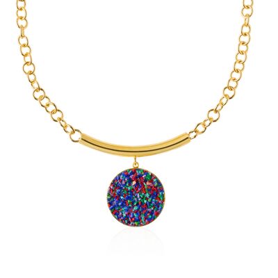 Gold necklace with Iris pendant and multicolored mother-of-pearl