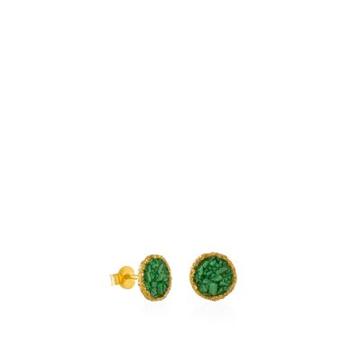 Grass medium gold stud earrings with green mother-of-pearl