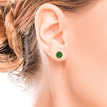 Clous d'oreilles en or Grass moyen avec nacre verte 2