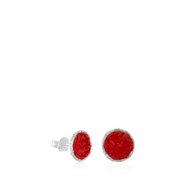 Pendientes dormilonas plata grandes Love con nácar rojo