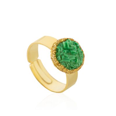 Grass gold ring with green mother-of-pearl