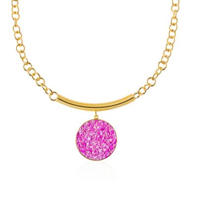 Gold necklace with Flora pendant with fuchsia mother-of-pearl