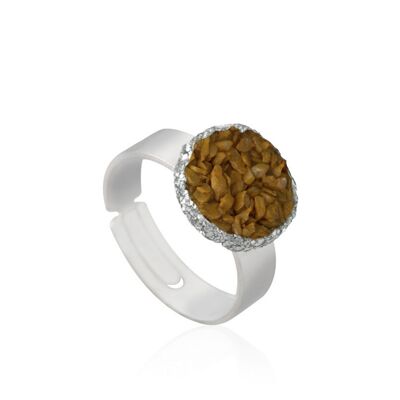 Sand silver ring with mustard-colored mother-of-pearl
