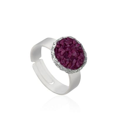 Bague en argent avec pierre de bougainvillier en nacre violette