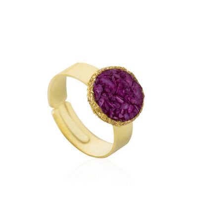 Bougainvillea gold-plated ring with purple mother-of-pearl