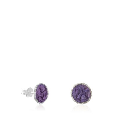 Medium silver Venus stud earrings with violet mother-of-pearl