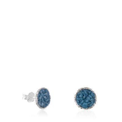 Clous d'oreilles en argent moyen avec nacre bleue duché