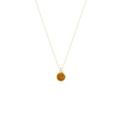 Sand gold round pendant choker with mustard-colored mother-of-pearl