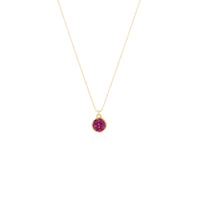 Bougainvillier pendentif rond tour de cou en or avec nacre violette