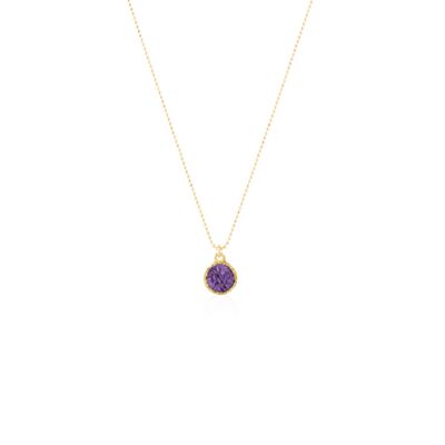 Venus round pendant gold choker with violet mother-of-pearl