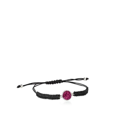 Pulsera plata y cordón Buganvilla con nácar morado