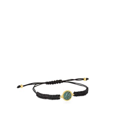 Gold bracelet and caribbean cord with aquamarine mother-of-pearl