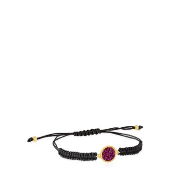 Gold bracelet and bougainvillea cord with purple mother-of-pearl