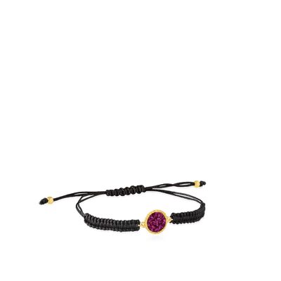 Pulsera oro y cordón buganvilla con nácar morado