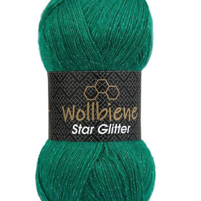 Wollbiene Star Glitter Simli grün 09 Glitzerwolle Strickwolle Metallic Wolle Häkeln Stricken