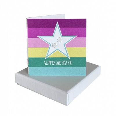 Superstar Sister Card - Sparkly Silver Star Studs , sku043