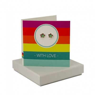 With Love Circle Stripes Card - Mint Enamel Star Stud , sku050