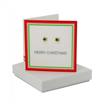 Merry Christmas Card- Green Enamel Star Studs , sku076