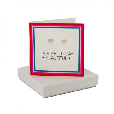 Happy Birthday Beautiful Card - Heart Earrings , sku077