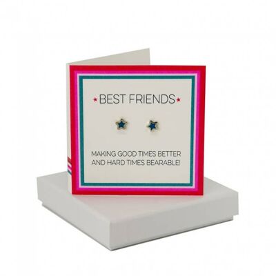 Best Friends Card - Enamel Blue Star Studs , sku081