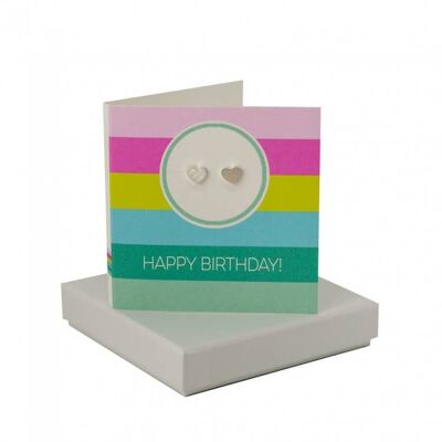 Happy Birthday Circle Stripe Pastel Card - Heart Studs , sku085