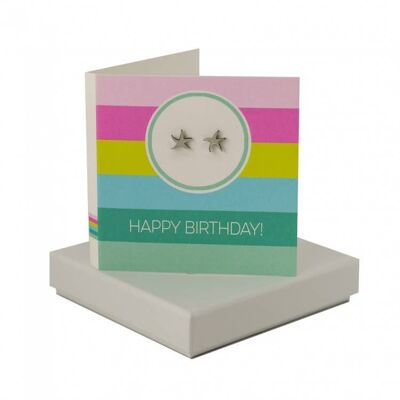 Happy Birthday Circle Stripe Pastel Card - Starfish Earrings , sku086