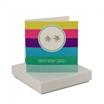 Birthday Girl Circle Stripe Card - Starfish Earrings , sku087