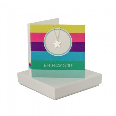 Birthday Girl Circle Stripe Card - Star Necklace , sku095