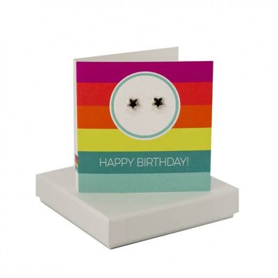 Happy Birthday Bold Circle Stripe Card - Black Enamel Star , sku098