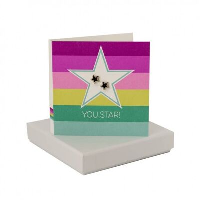 You Star Stripe Star Card - Black Enamel Star Studs , sku106