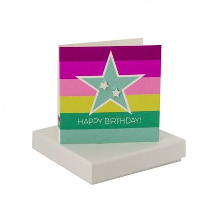 Happy Birthday Stripe Star Card - Sparkly Silver Star Studs , sku108