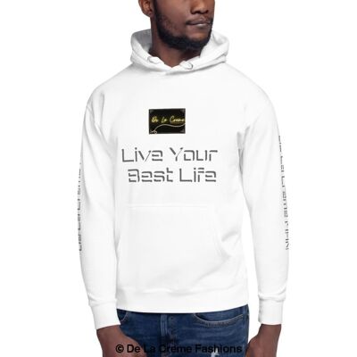 De La Creme MAN - Live Your Best Life Hoodie mit grafischem Print__Weiß / 2XL