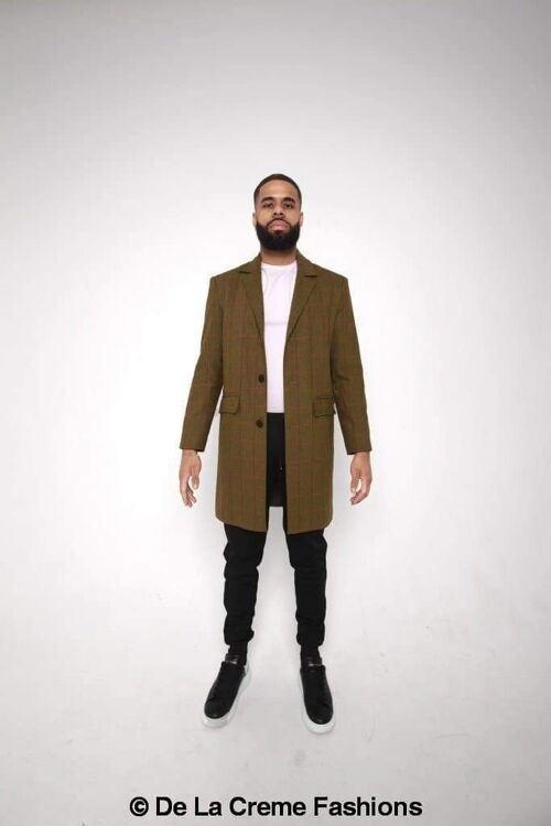 RAY - Mens Single Breasted Check Design Overcoat