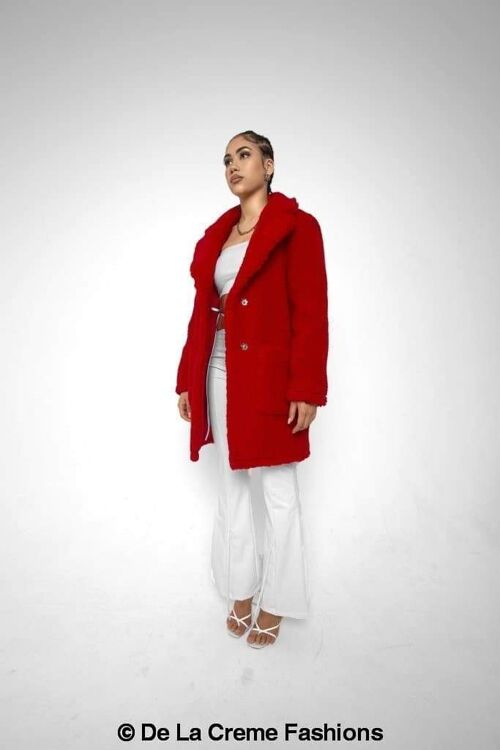 Jacqueline Oversized Teddy Coat__Red / UK 20/EU 48/US 16