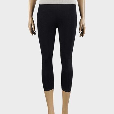 De La Creme - Leggings negros con puños de encaje 3/4 para mujer__Medium