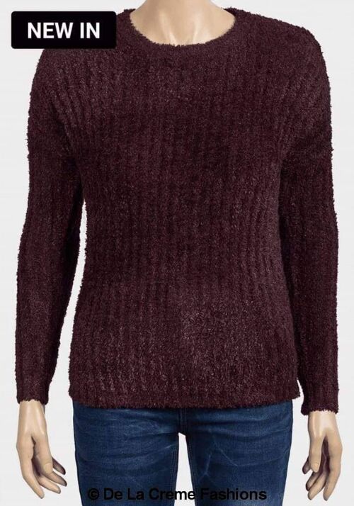 De La Creme - Womens Soft Chenille Jumper__Aubergine / UK 12/EU 40/US 8