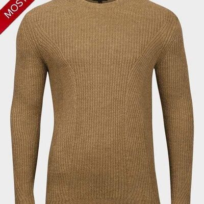 De La Creme UOMO - Maglia a coste in misto lana color cammello__XXL