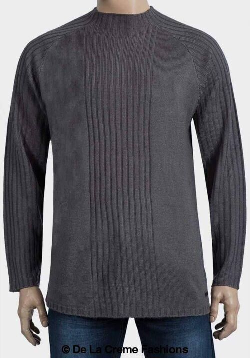 De La Creme MAN - High Neck Ribbed Knitted Jumper__Grey / XL