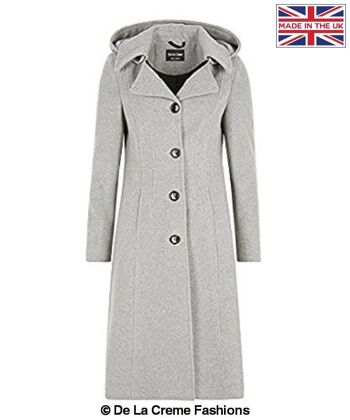 Manteau mi-long à capuche en laine et cachemire pour femme De La Creme__Silver / UK 24/EU 52/US 20 1