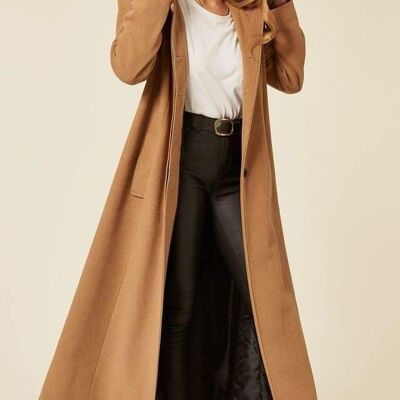 Abrigo largo con capucha de mezcla de lana de gran tamaño para mujer__Camel / UK 20 / EU 48 / US 16
