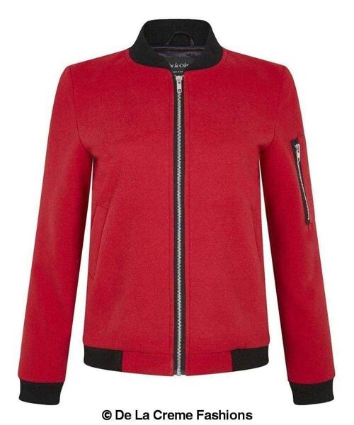 De La Creme - Women's Long Sleeve Varsity Bomber Jacket__Red / L (UK 14-16)