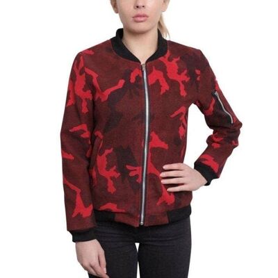 De La Creme - Womens Camo Zip-Thru Varsity Bomber Jacket__Red / L (UK 16-18)