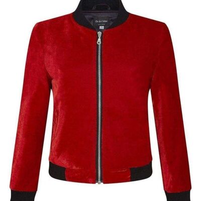 De La Creme - Womens Velvet Zip-Thru Varsity Bomber Jacket__Red / L (UK 16-18)