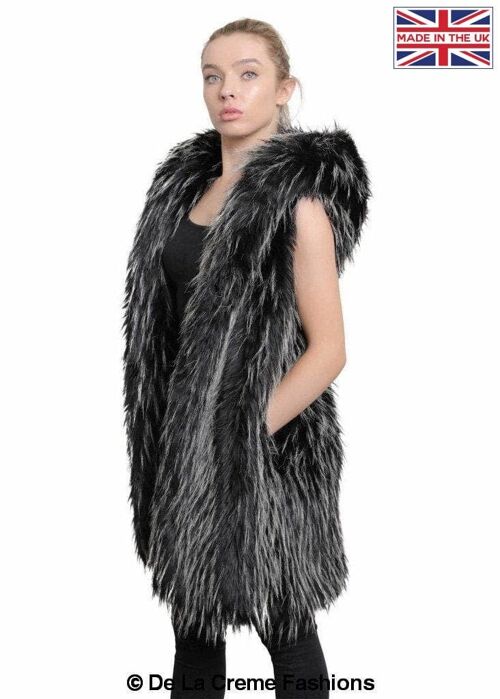 De La Creme - Women's Faux Fur Hooded Gilet__Zebra / UK 18/EU 46/US 14