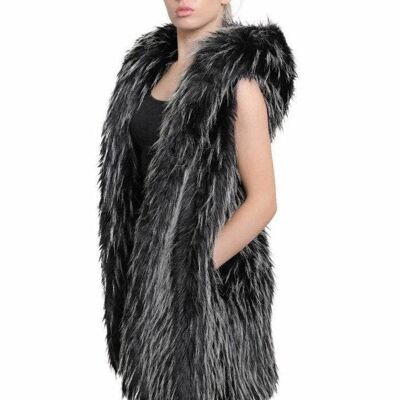 De La Creme - Women's Faux Fur Hooded Gilet__Zebra / UK 18/EU 46/US 14