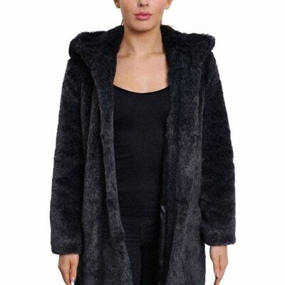 Cappotto invernale da donna di lusso in pelliccia sintetica con cappuccio__Grigio / UK 18/EU 46/US 14